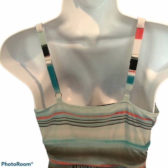 Soma v-neck multicolored red teal white striped v-neck sleeveless maxi dress - Picture 6 of 7